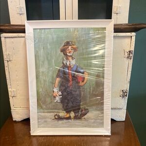 Vintage 1983 Framed Clown Art Print in White Frame - 3D 10.5x14